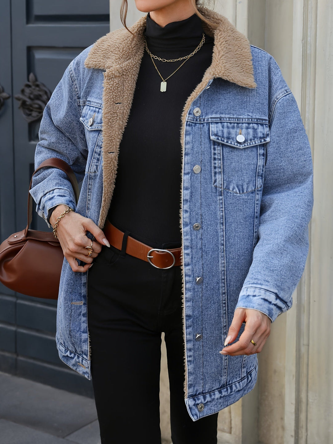 Denimjacke mit Sherpa-fleecefutter Baumwolle/polyester Warm und Stilvoll