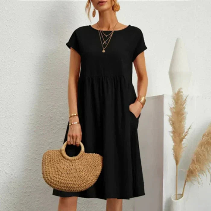 baumwollkleid für damen mit rundem ausschnitt