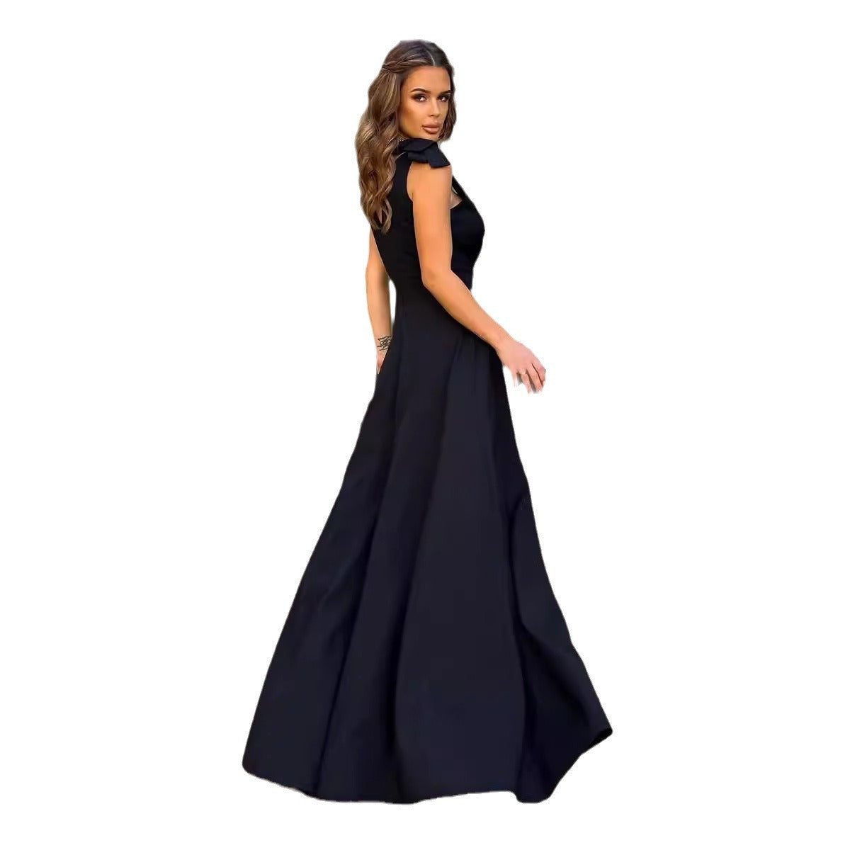 Abendkleid Langer Plissierter Einfarbiger
