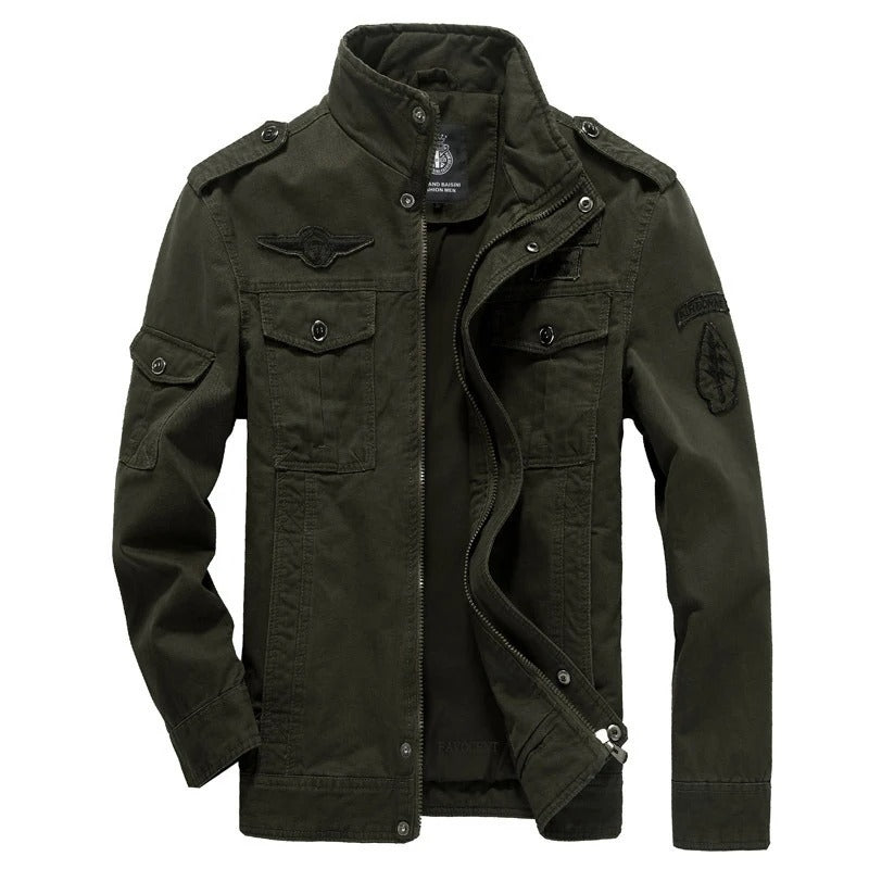 Langärmelige Reißverschluss Militärisch Inspiriert Jacke mit Taschen