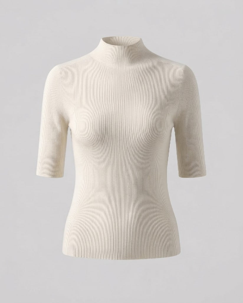 Damen Halbarm Feinstrickpullover mit kurzem Stehkragen und figurbetonter Passform Shop Nory