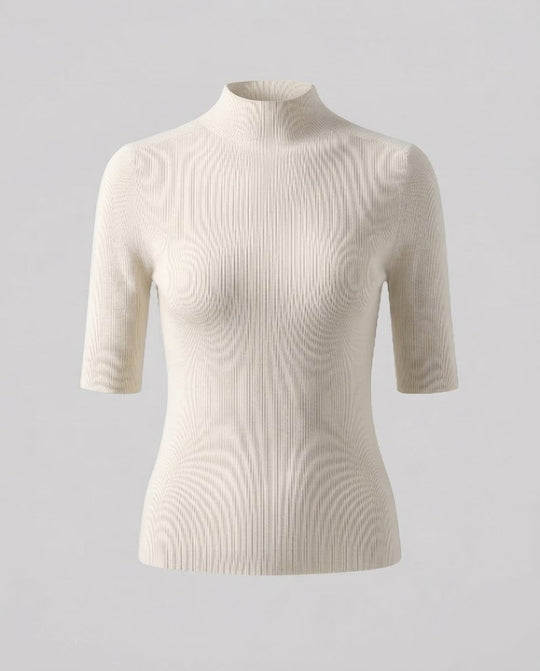 Damen Halbarm Feinstrickpullover mit kurzem Stehkragen und figurbetonter Passform Shop Nory
