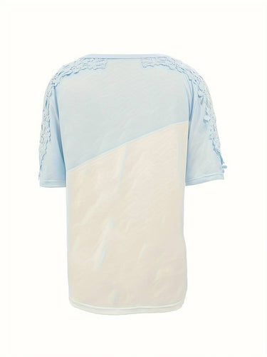 Unifarbenes Rundhals-T-Shirt Mit Spitze Naht