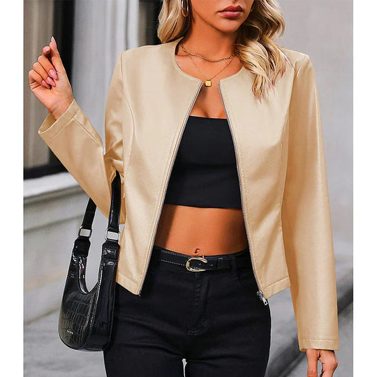 Bikerjacke Slim Passform Lederoptik Kurz Minimalistisches Design