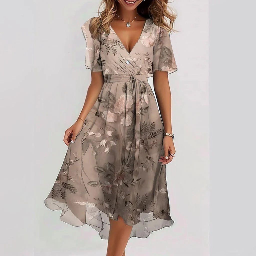 Stilvolles Blumenkleid mit Kurzen Ärmeln