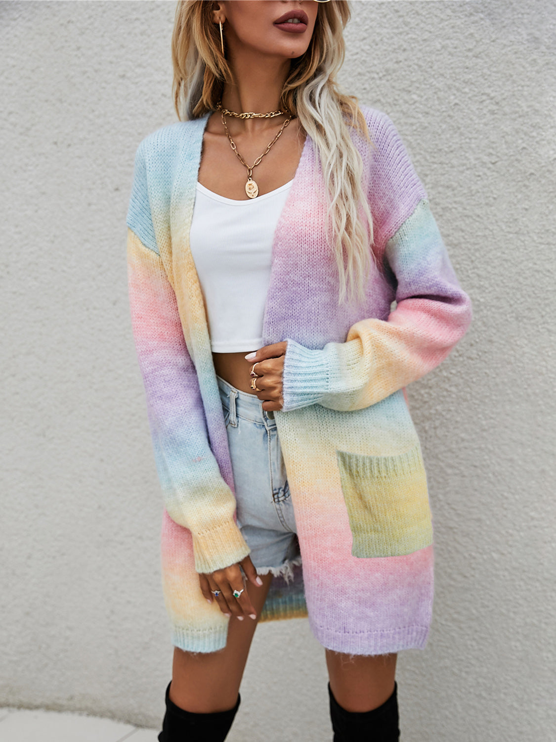 Engel Flügel Vollgröße Gefütterte Offene Vorderansicht Gradient Cardigan