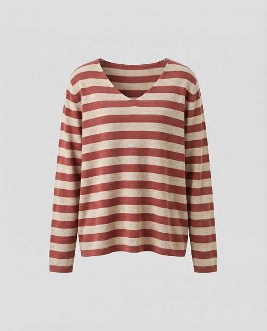 Damen Gestreifter Feinstrickpullover mit V‑Ausschnitt und lässiger Oversize‑Passform Shop Nory