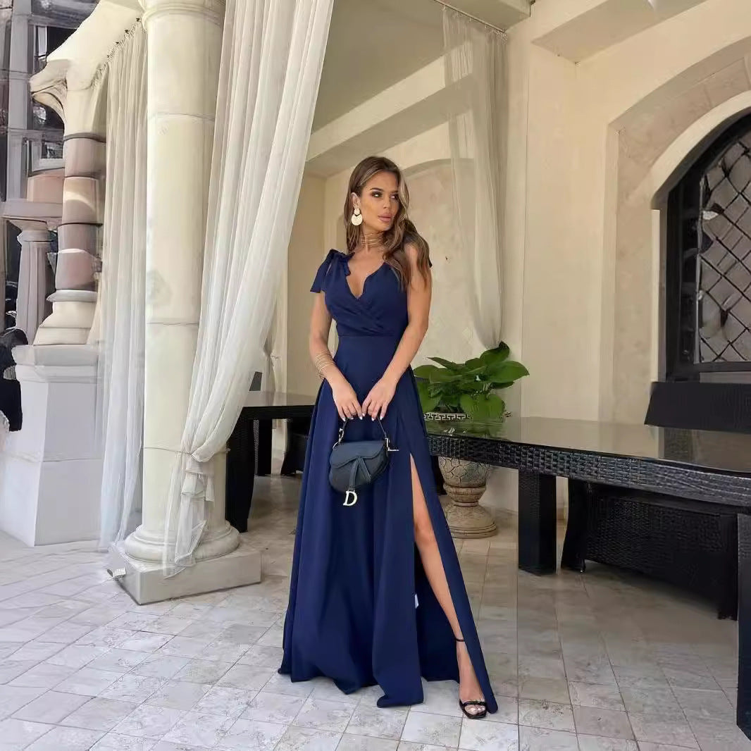 Abendkleid Langer Plissierter Einfarbiger