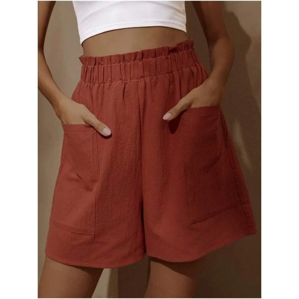 Shorts aus Baumwolle und Leinen mit hoher Taille für Damen