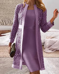 ShopNory Damen 2-teiliges Kleid-Set mit Spitzen-Cardigan