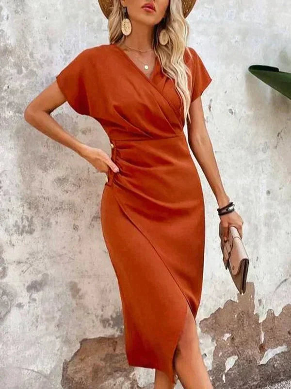 Midi-Kleid mit V-Ausschnitt und Schlitz