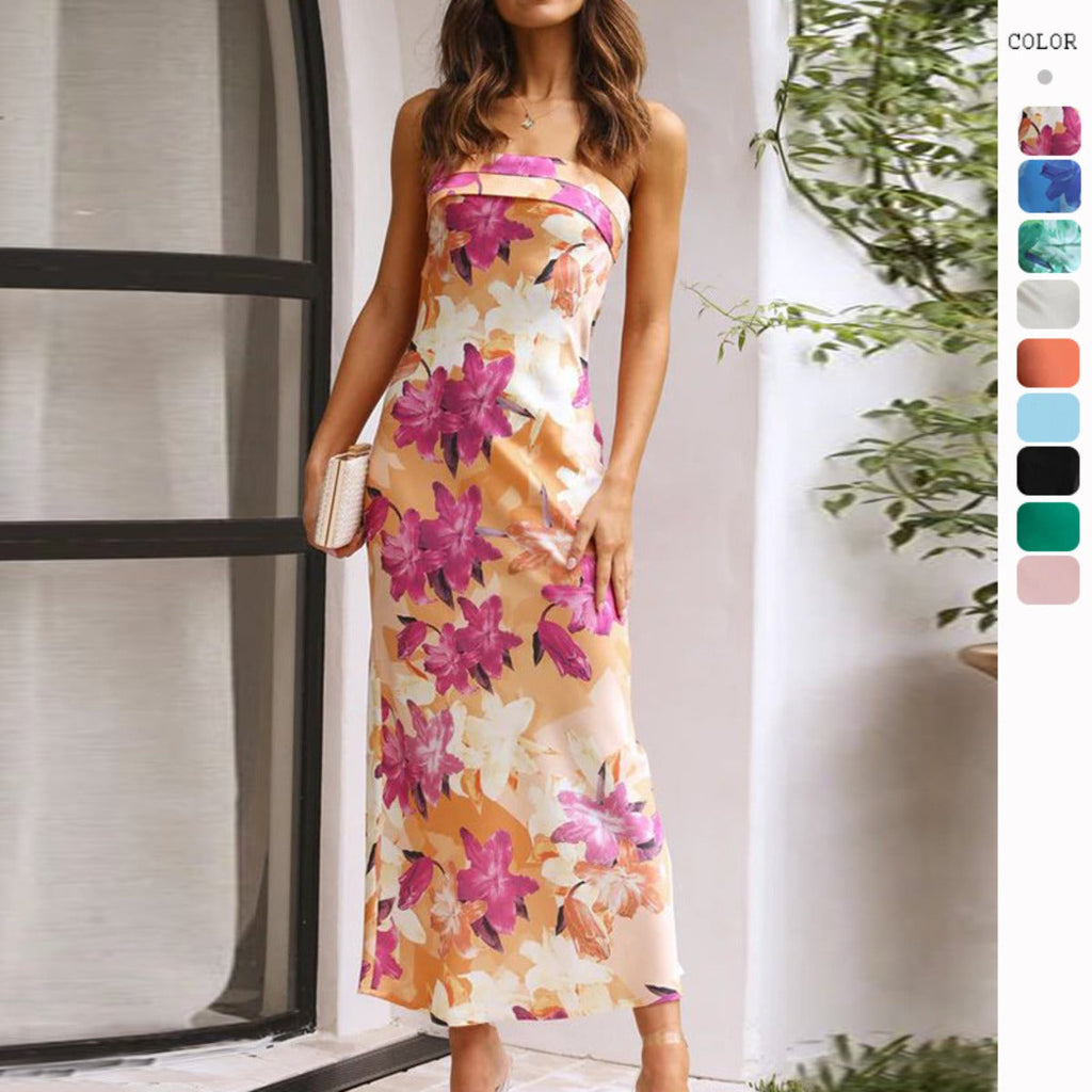 Satin rückenfreies Röhrentop Kleid