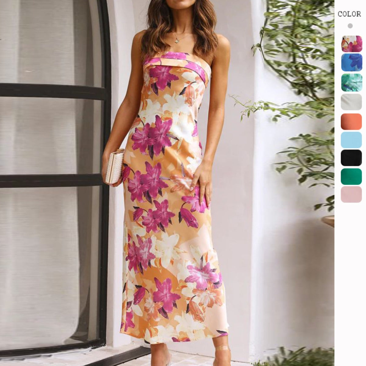 Satin rückenfreies Röhrentop Kleid