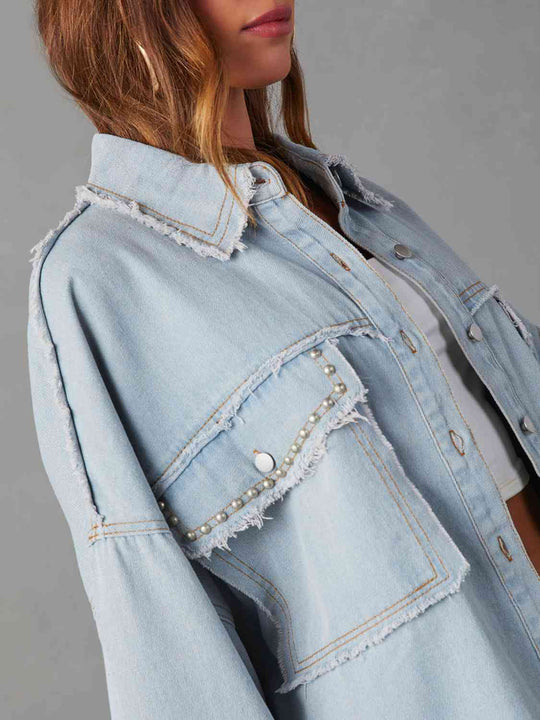 Shopnory | Button Down Raw Hem Denim Jacke