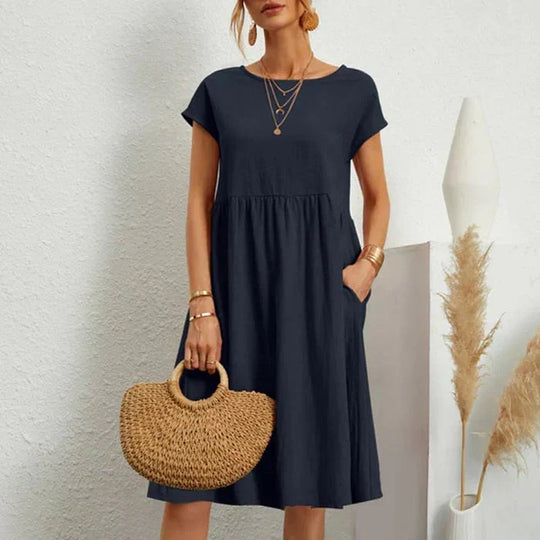 baumwollkleid für damen mit rundem ausschnitt