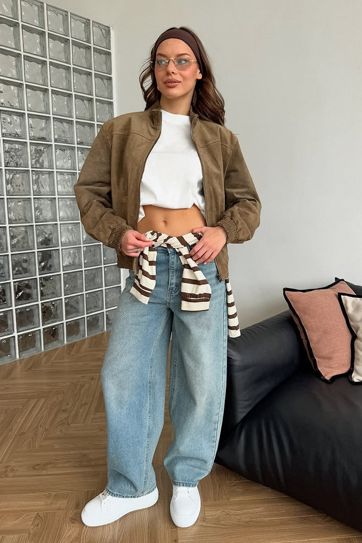 Shopnory | Vintage Wildlederjacke mit Stehkragen für Stilvolles Layering