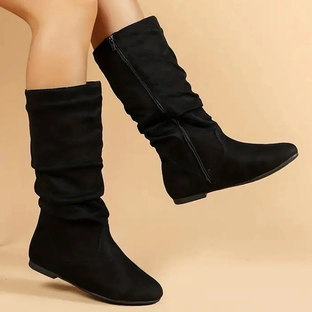 Wildleder Stiefeletten Bis Zur Wade mit Seitlichem Reißverschluss