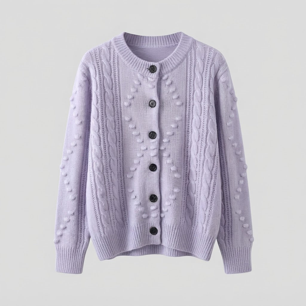 Damen Feinstrick-Cardigan mit Zopfmuster, Noppen-Ajour und Rundhalsausschnitt Shop Nory