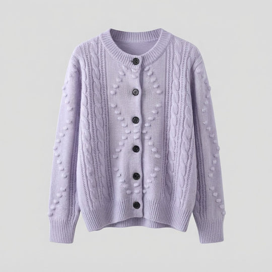 Damen Feinstrick-Cardigan mit Zopfmuster, Noppen-Ajour und Rundhalsausschnitt Shop Nory