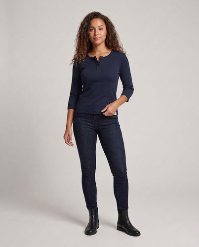 Damen Geripptes Henley-Cropped-Shirt mit Dreiviertelärmeln Shop Nory