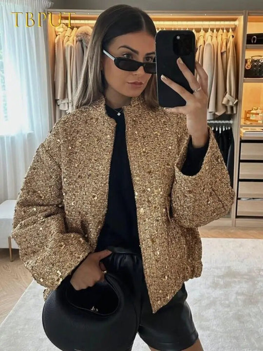 Damen Bomberjacke Gold für Den Herbst