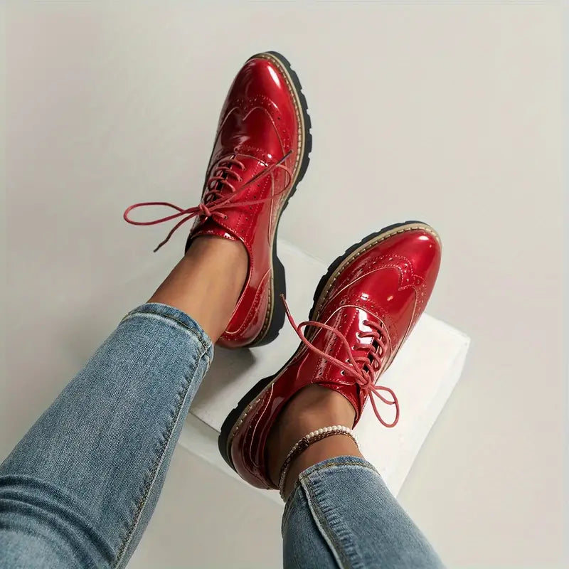 ShopNory | Lackschuhe Im Oxford-Stil mit Klobiger Sohle für Damen
