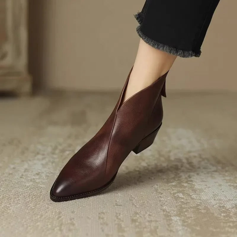 Stiefeletten Echtes Leder Spitzenzehen Mid Blockabsatz Elegante Passform