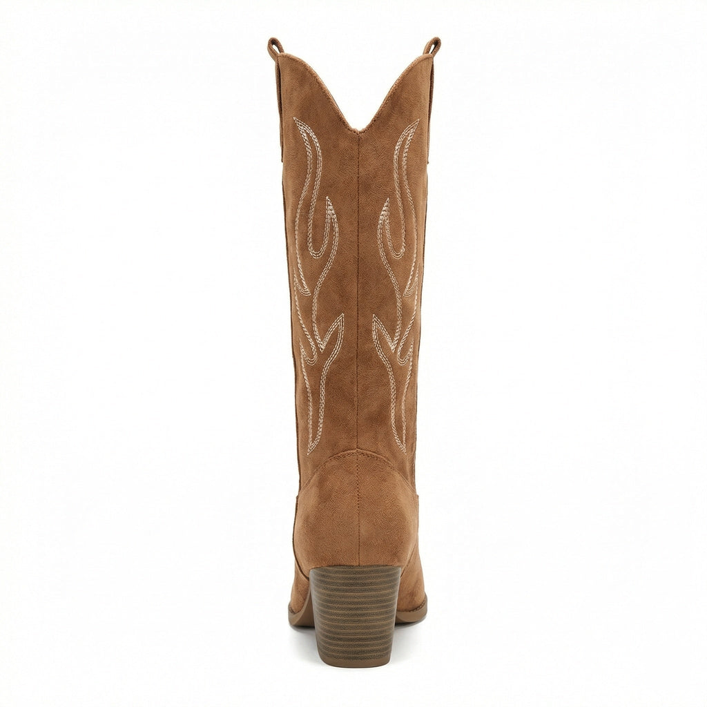 Cowboy Stiefel Retro Chunky Heel Spitzstiefel mit Stylischem Seitenreißverschluss