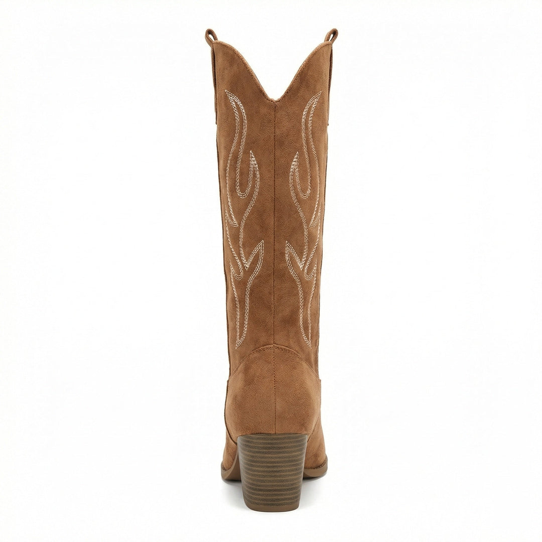Cowboy Stiefel Retro Chunky Heel Spitzstiefel mit Stylischem Seitenreißverschluss