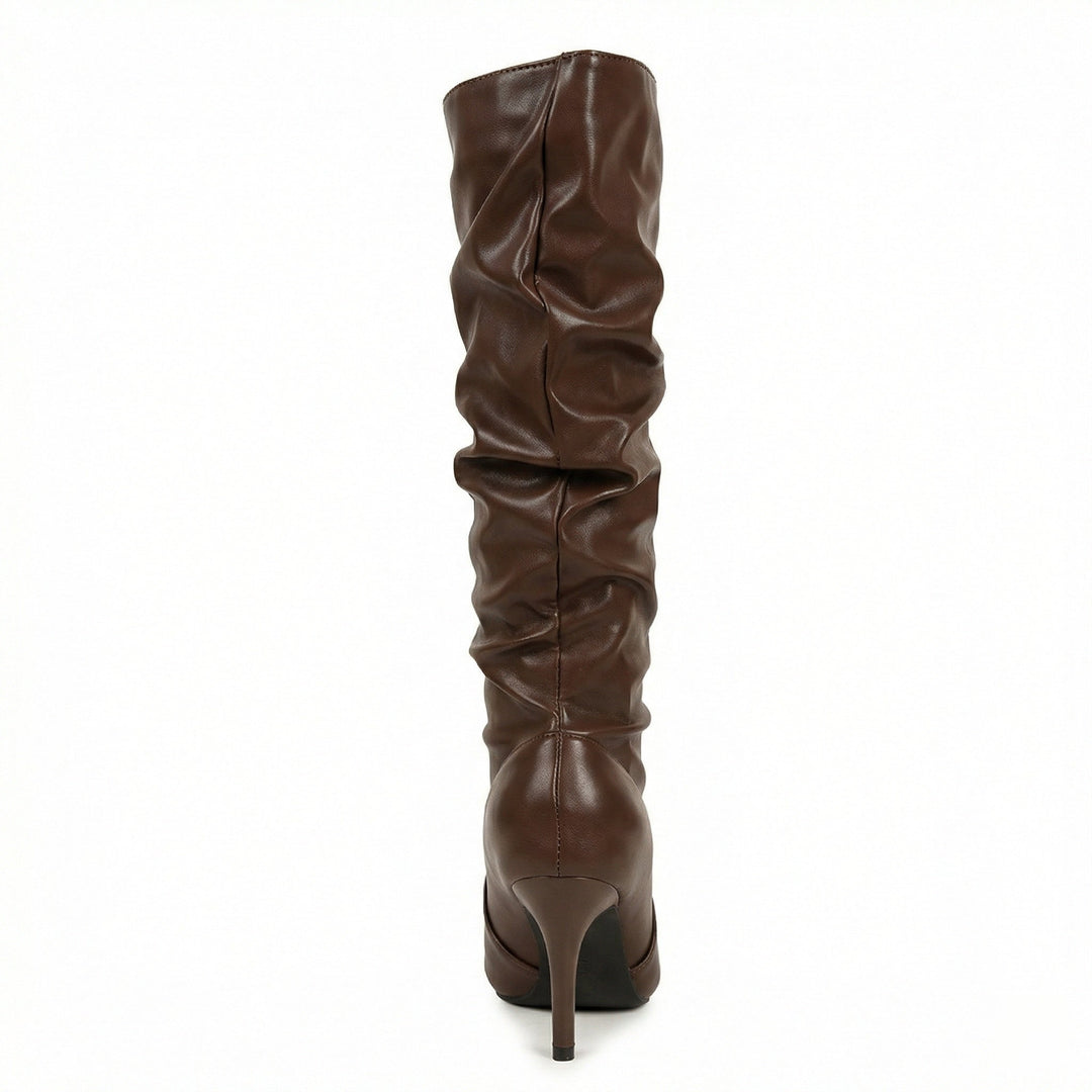 Damen High Heels Stiefel mit Gerafftem Design
