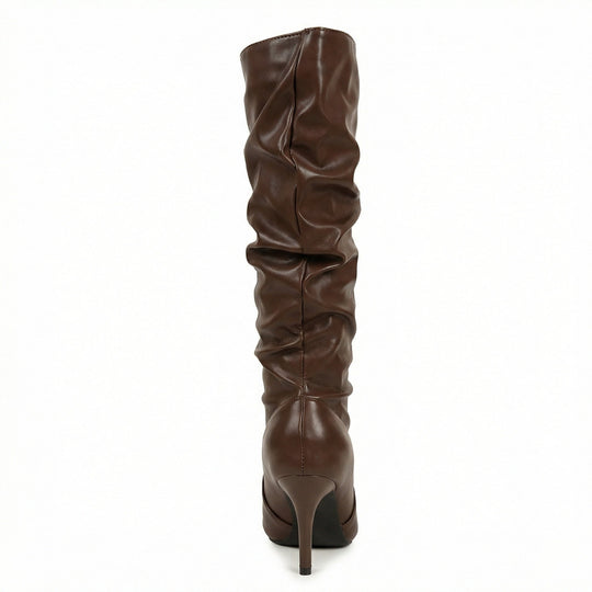 Damen High Heels Stiefel mit Gerafftem Design