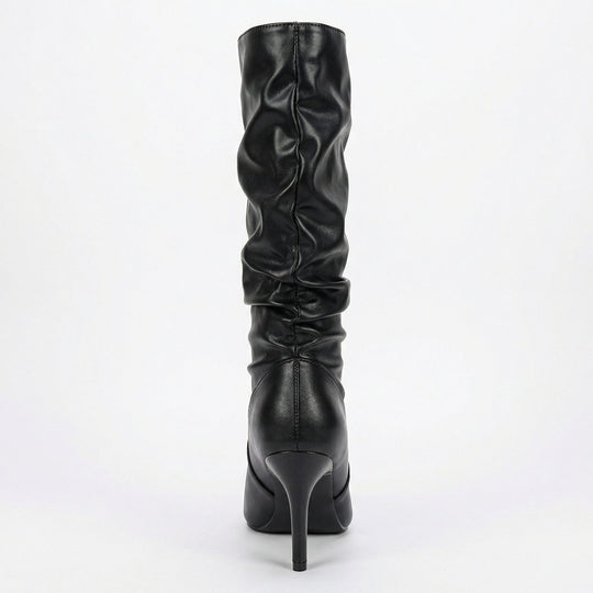 Damen High Heels Stiefel mit Gerafftem Design