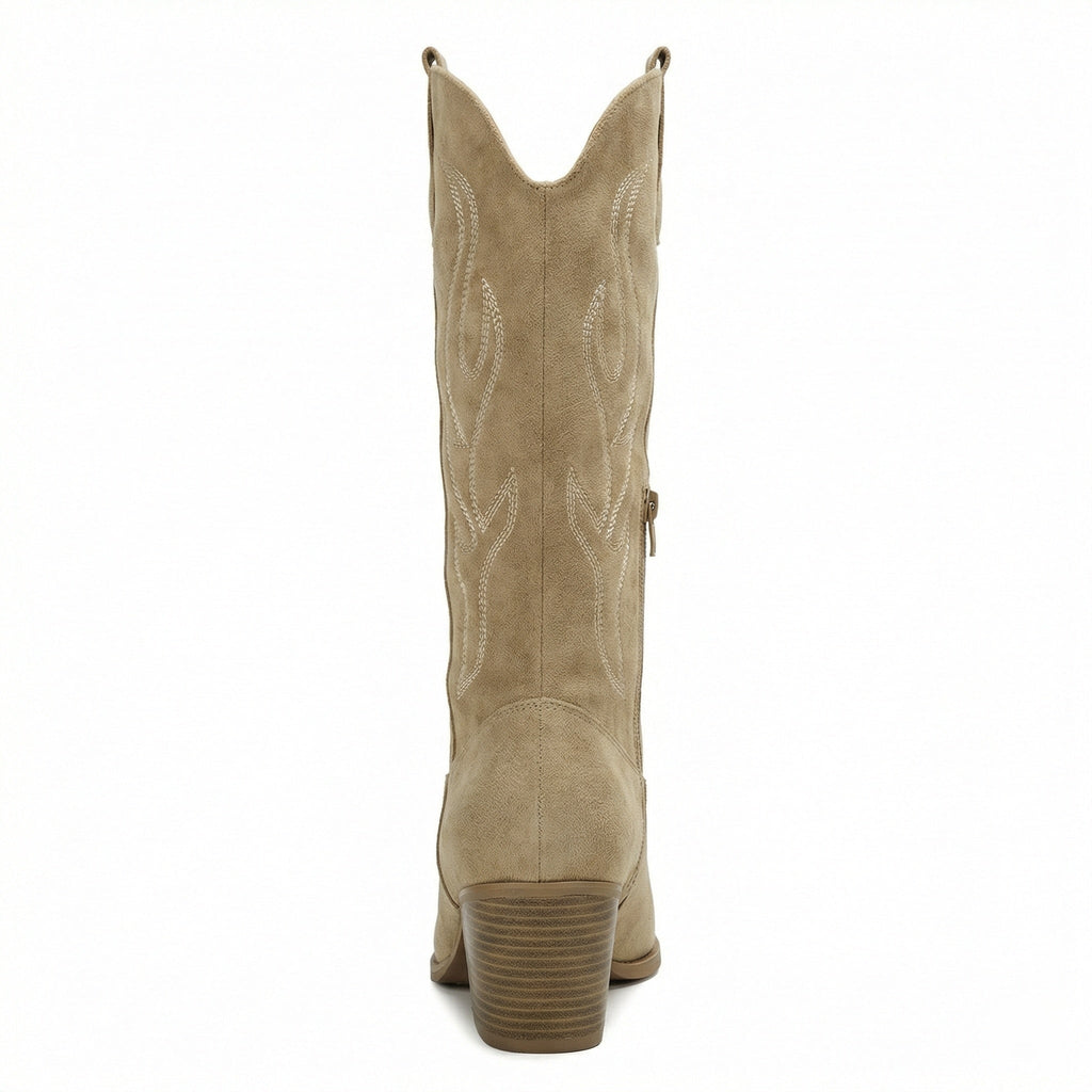 Cowboy Stiefel Retro Chunky Heel Spitzstiefel mit Stylischem Seitenreißverschluss