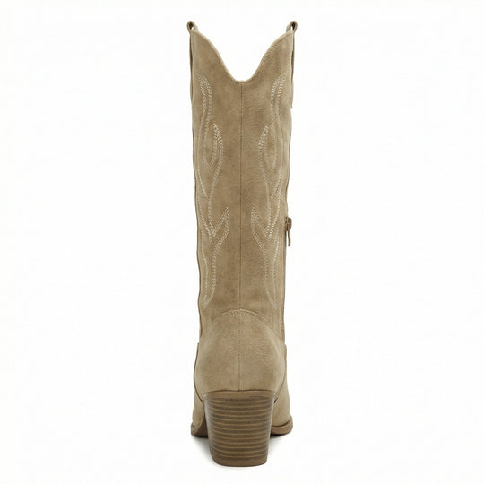 Cowboy Stiefel Retro Chunky Heel Spitzstiefel mit Stylischem Seitenreißverschluss
