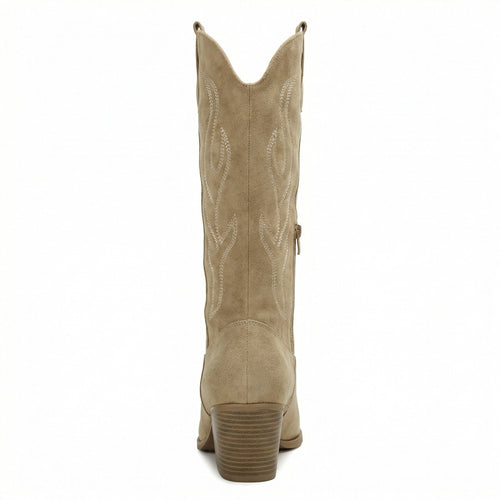 Cowboy Stiefel Retro Chunky Heel Spitzstiefel mit Stylischem Seitenreißverschluss