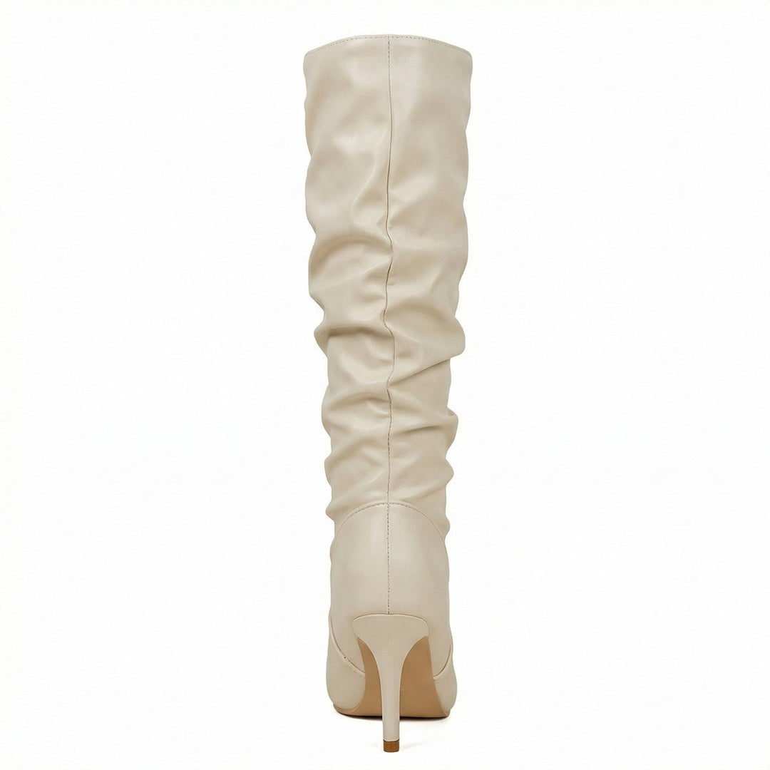 Damen High Heels Stiefel mit Gerafftem Design
