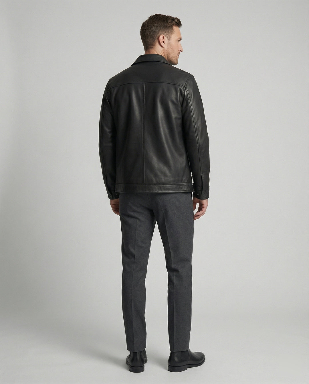 Herren Klassische Kunstlederjacke mit Taschen