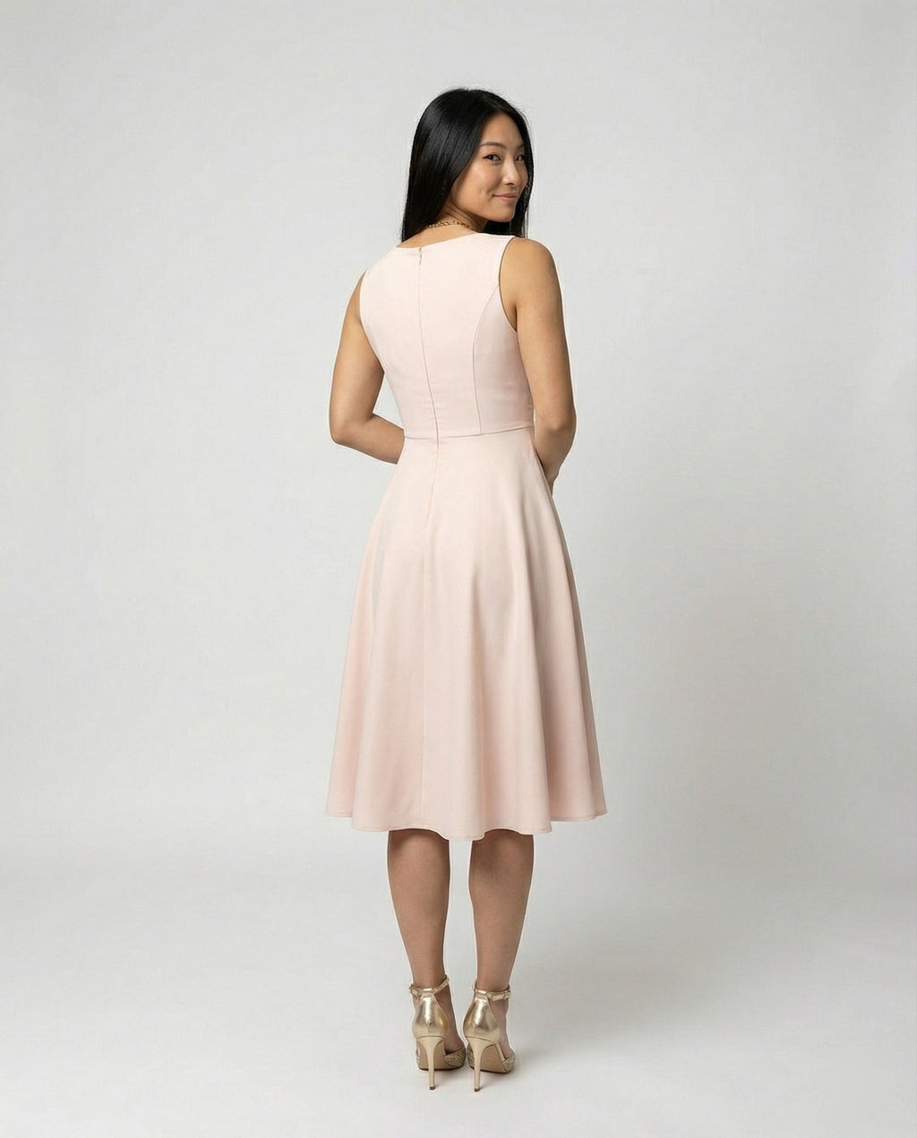 Midi-Kleid in A-Linie, Reißverschluss, Riemen, V-Ausschnitt, ärmellos, elegant, für Damen, Cocktailparty