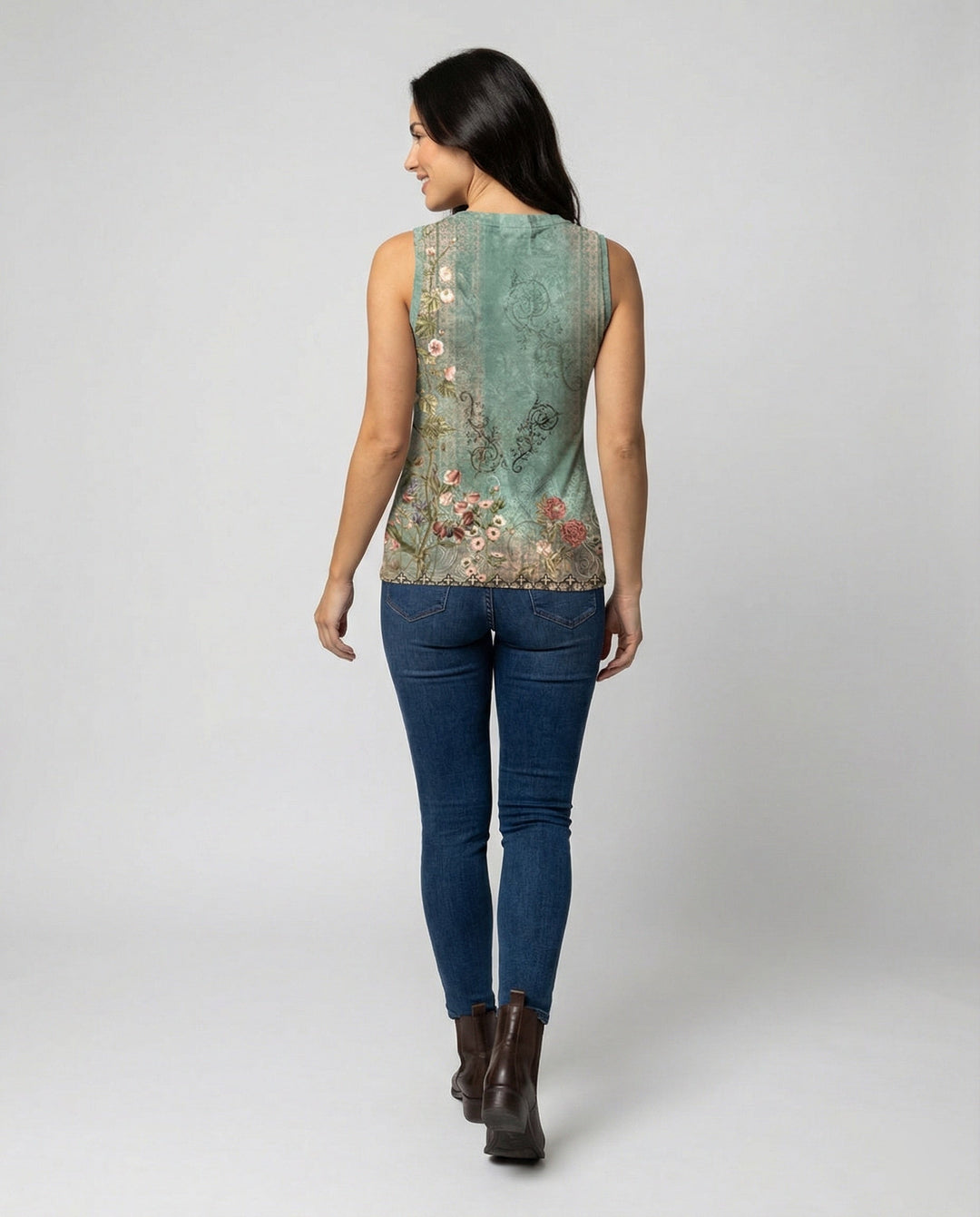 Ärmelloses Tank-Top mit Aquarell-Blumenmuster, Lockerer Schnitt
