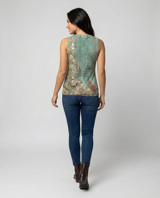 Ärmelloses Tank-Top mit Aquarell-Blumenmuster, Lockerer Schnitt