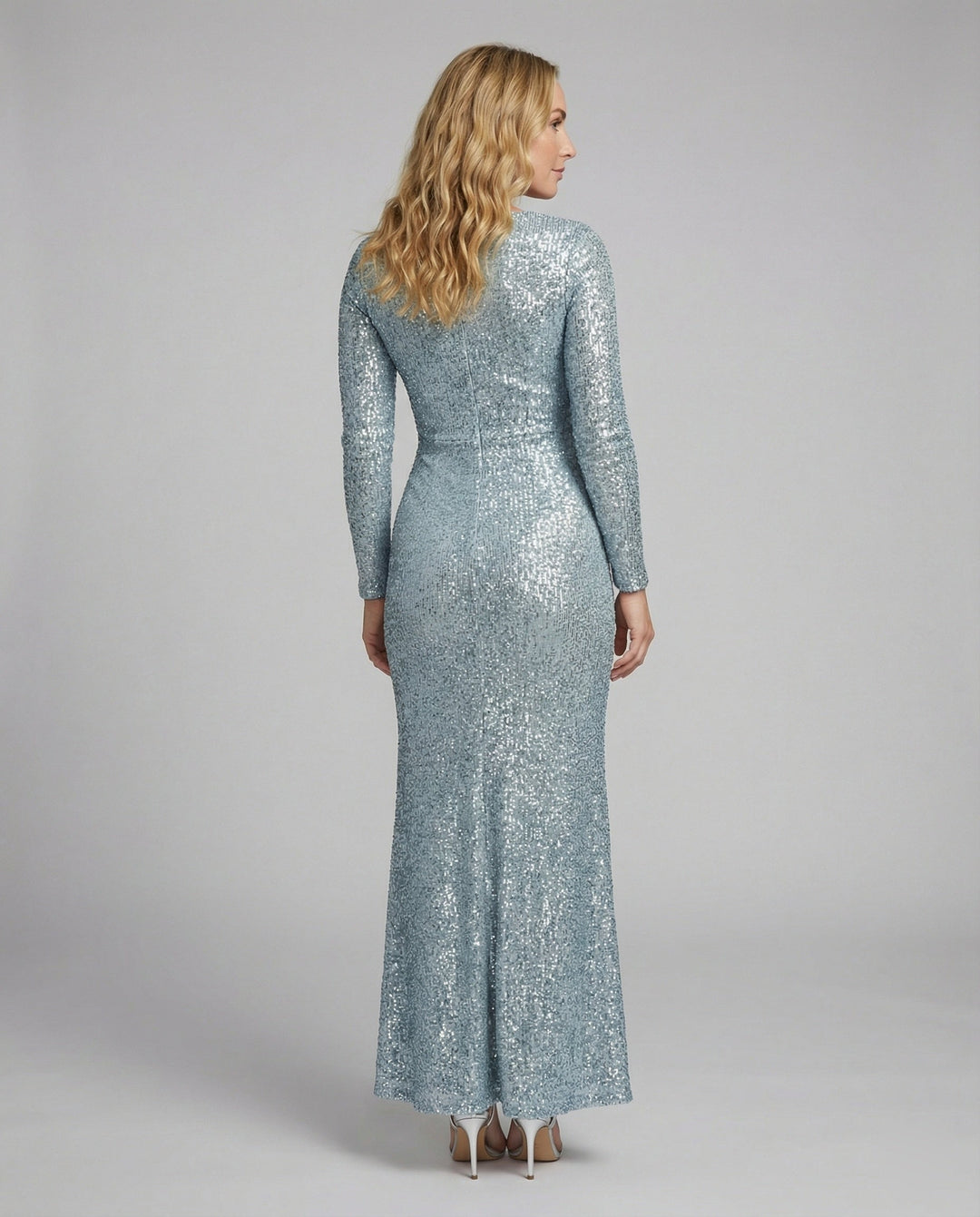 Give Em' Glam Paillettenkleid mit Langen Ärmeln und Gekreuztem Taillendetail Abend-Maxikleid