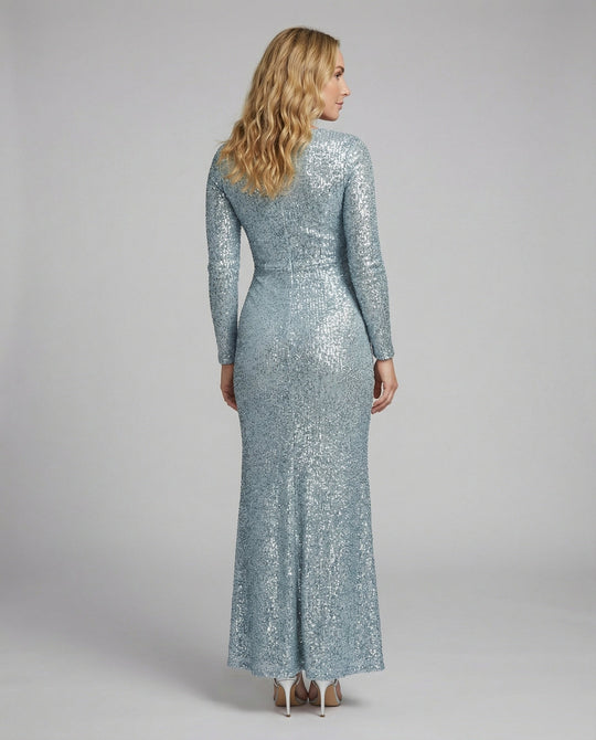 Give Em' Glam Paillettenkleid mit Langen Ärmeln und Gekreuztem Taillendetail Abend-Maxikleid
