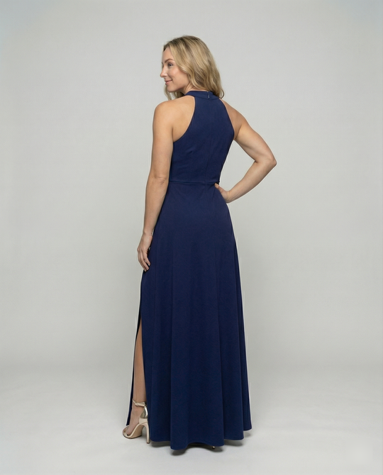 Damen Elegantes Maxikleid mit Seitenschlitzen und hochgeschlossenem Ausschnitt