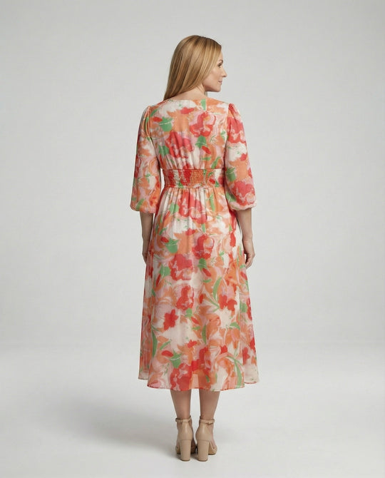 Damen Midikleid V-Ausschnitt Print