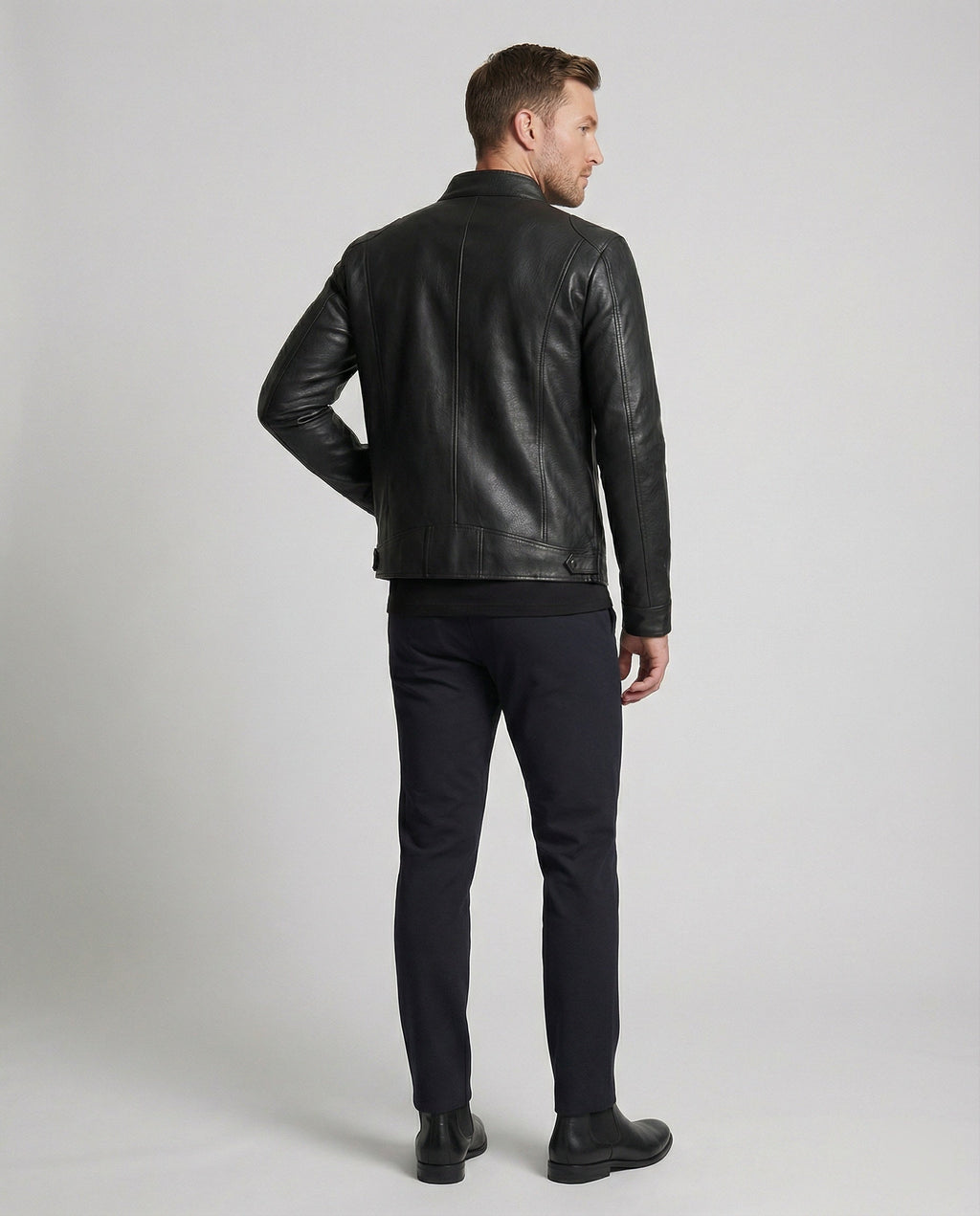 Herren Elegante Kunstlederjacke mit Steppdetails