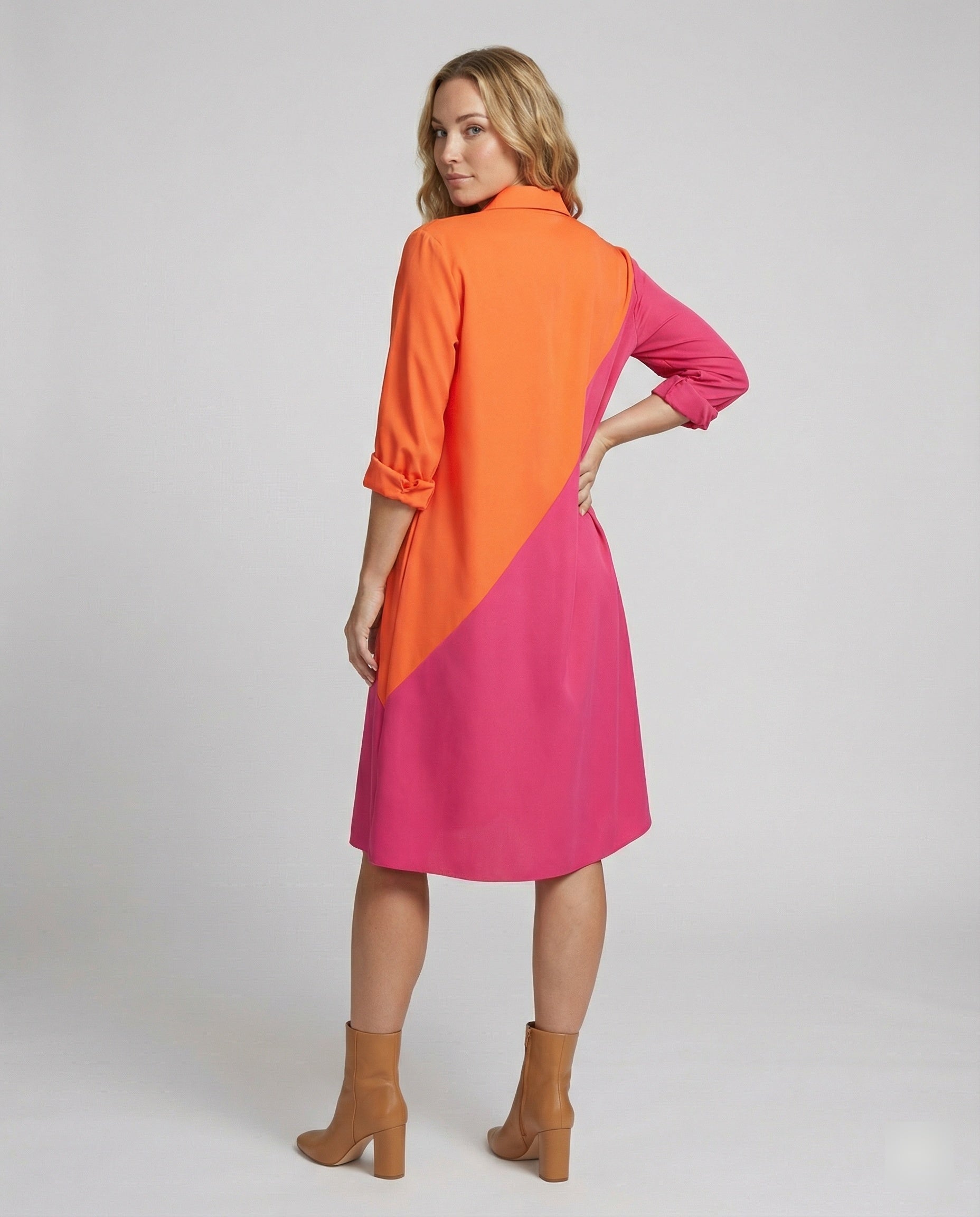 Hemdblusenkleid mit Umlegekragen & Dreiviertelärmel
