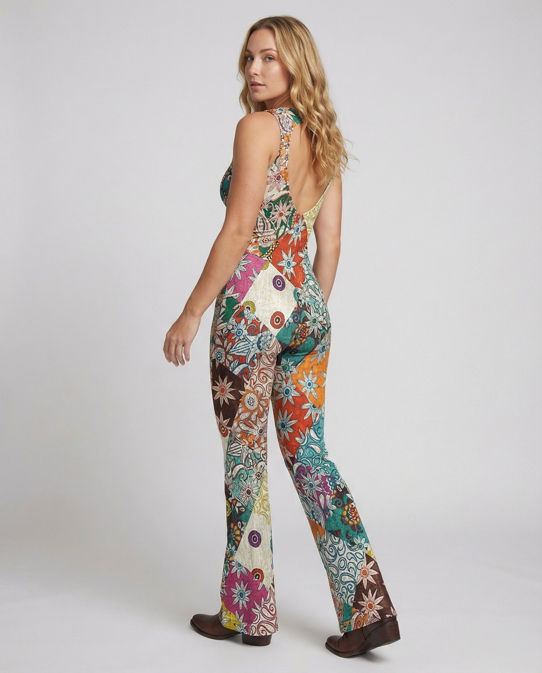 Floral Gespalten Denim Jumpsuit