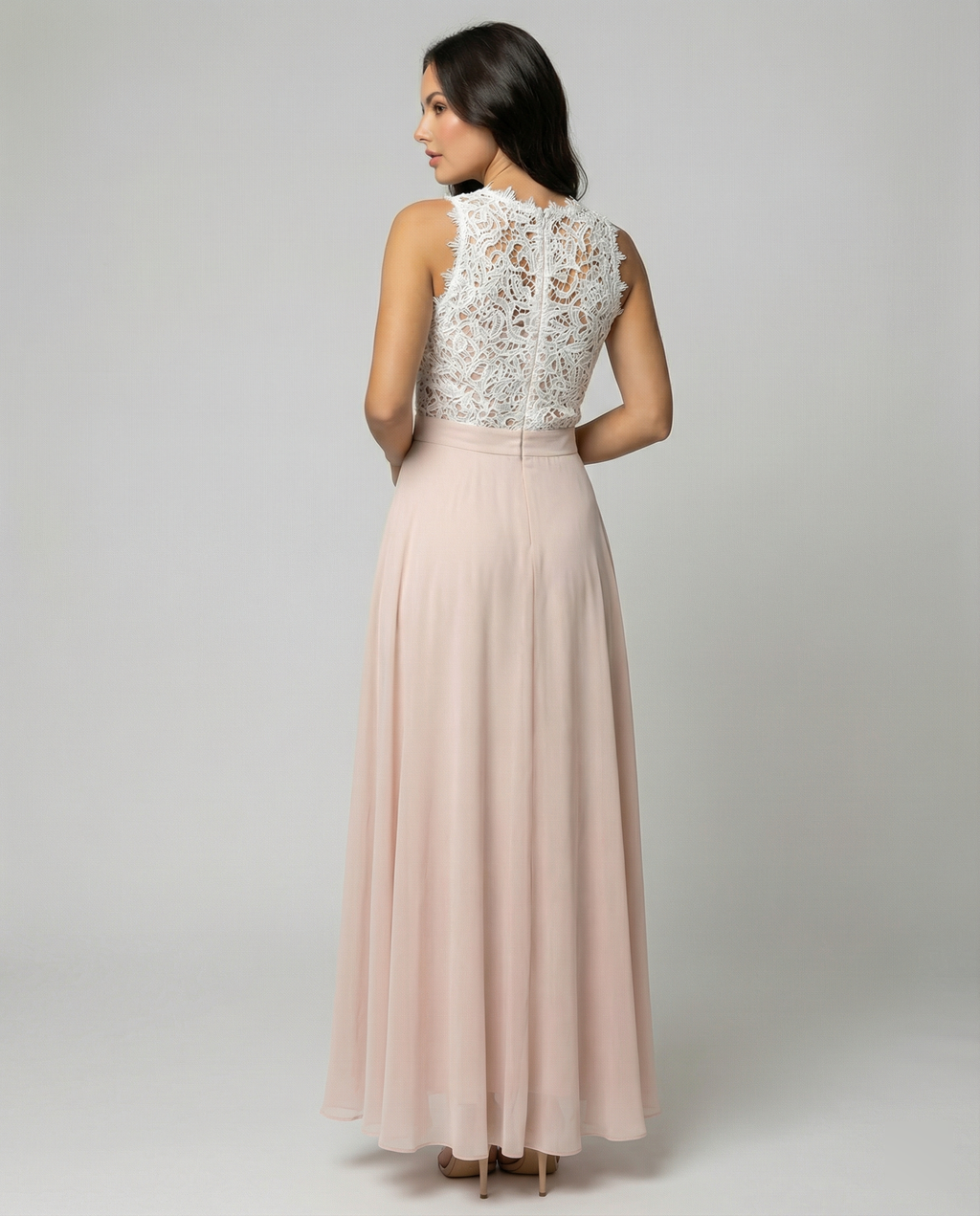 R&B | Ärmelloses Kleid Elegante Spitzen Oberseite Fließender Langer Rock Festliche Kleidung