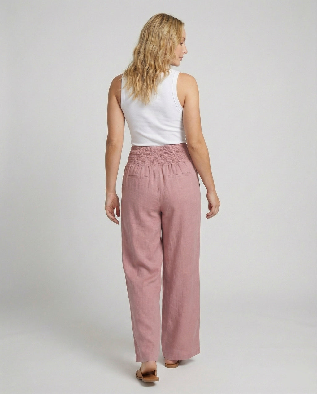 Damen Luftige Leinenhose mit elastischem Bund und Weitschnitt