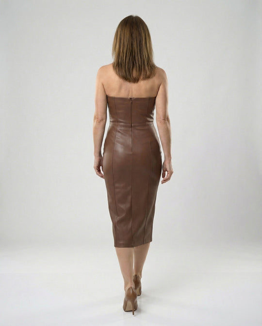 Damen Midikleid trägerlos Lederoptik